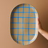 ROBERT GORDON Coastal Junction Stone Oval Tray 38x26cm w/ Blue Handbrush