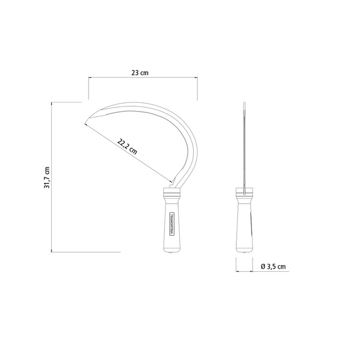 TRAMONTINA Steel Grass Hook with Serrated Teeth and Wood Handle - 335 x 145mm
