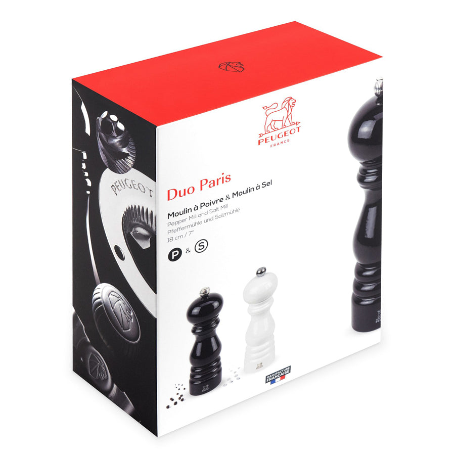 Load image into Gallery viewer, PEUGEOT Paris Salt/Pepper Mill Set Black &amp; White Duo - 18cm