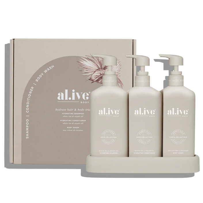 AL.IVE Hair & Body Duo 300ml - White Tea & Argan Oil and Sea Cotton & Coconut