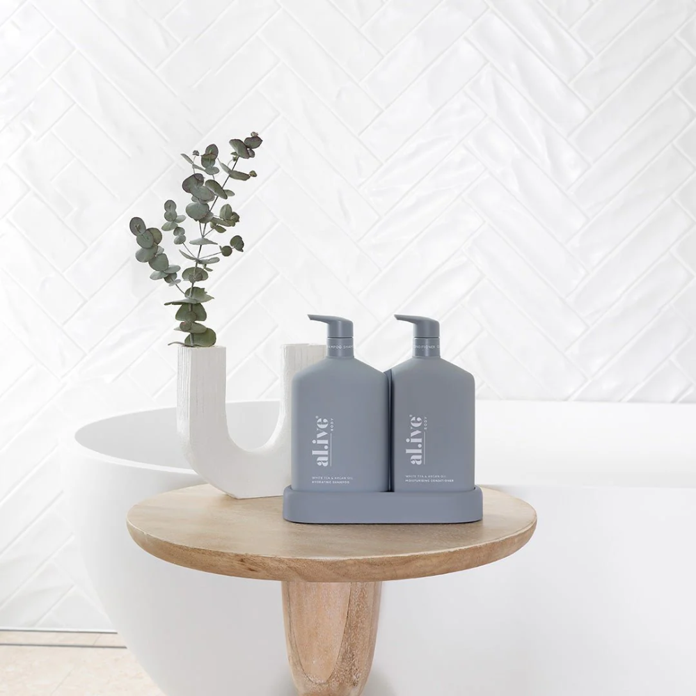 Load image into Gallery viewer, AL.IVE Shampoo &amp; Conditioner Duo 500ml - White Tea &amp; Argan Oil