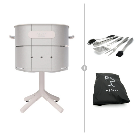 ALUVY MARCEL Original Charcoal Barbeque with Cover & BBQ Tool Set - Soie