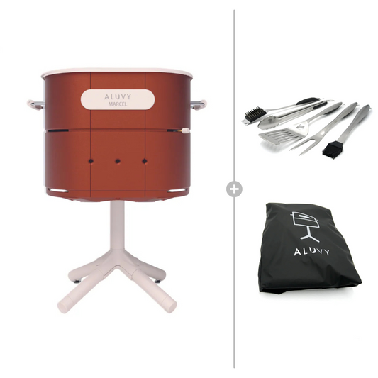 ALUVY MARCEL Original Charcoal Barbeque with Cover & BBQ Tool Set - Terracotta