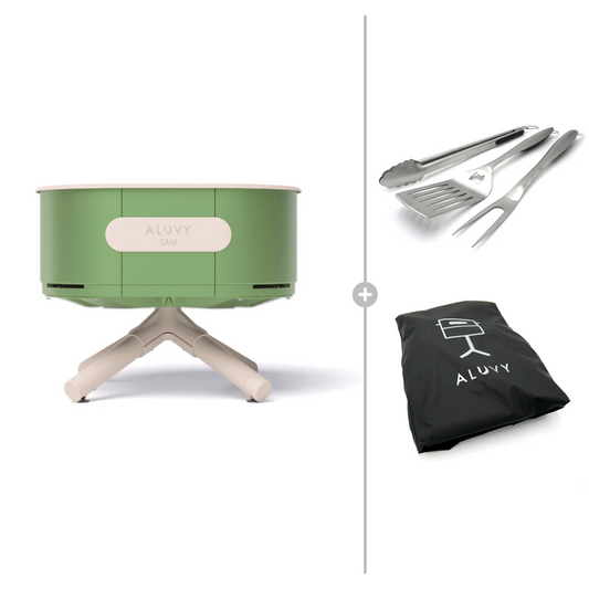 ALUVY SAM Original Low Brazier with Cover & BBQ Tool Set - Reseda