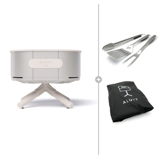 ALUVY SAM Original Low Brazier with Cover & BBQ Tool Set - Soie