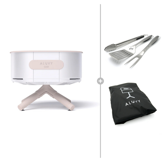 ALUVY SAM Original Low Brazier with Cover & BBQ Tool Set - Blanc
