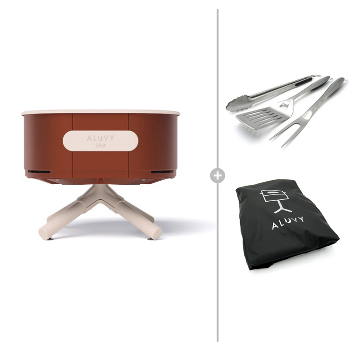 ALUVY SAM Original Low Brazier with Cover & BBQ Tool Set - Terracota