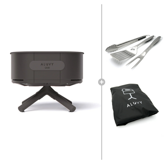 ALUVY SAM Basal  Low Brazier with Cover & BBQ Tool Set - Anthracite