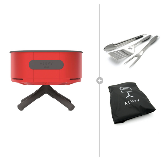 ALUVY SAM Basalt Low Brazier with Cover & BBQ Tool Set - Piment