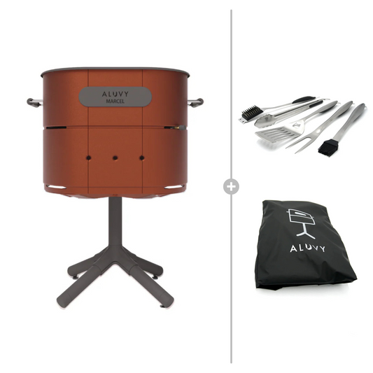 ALUVY MARCEL Basalt Charcoal Barbeque with Cover & BBQ Tool Set - Terracotta