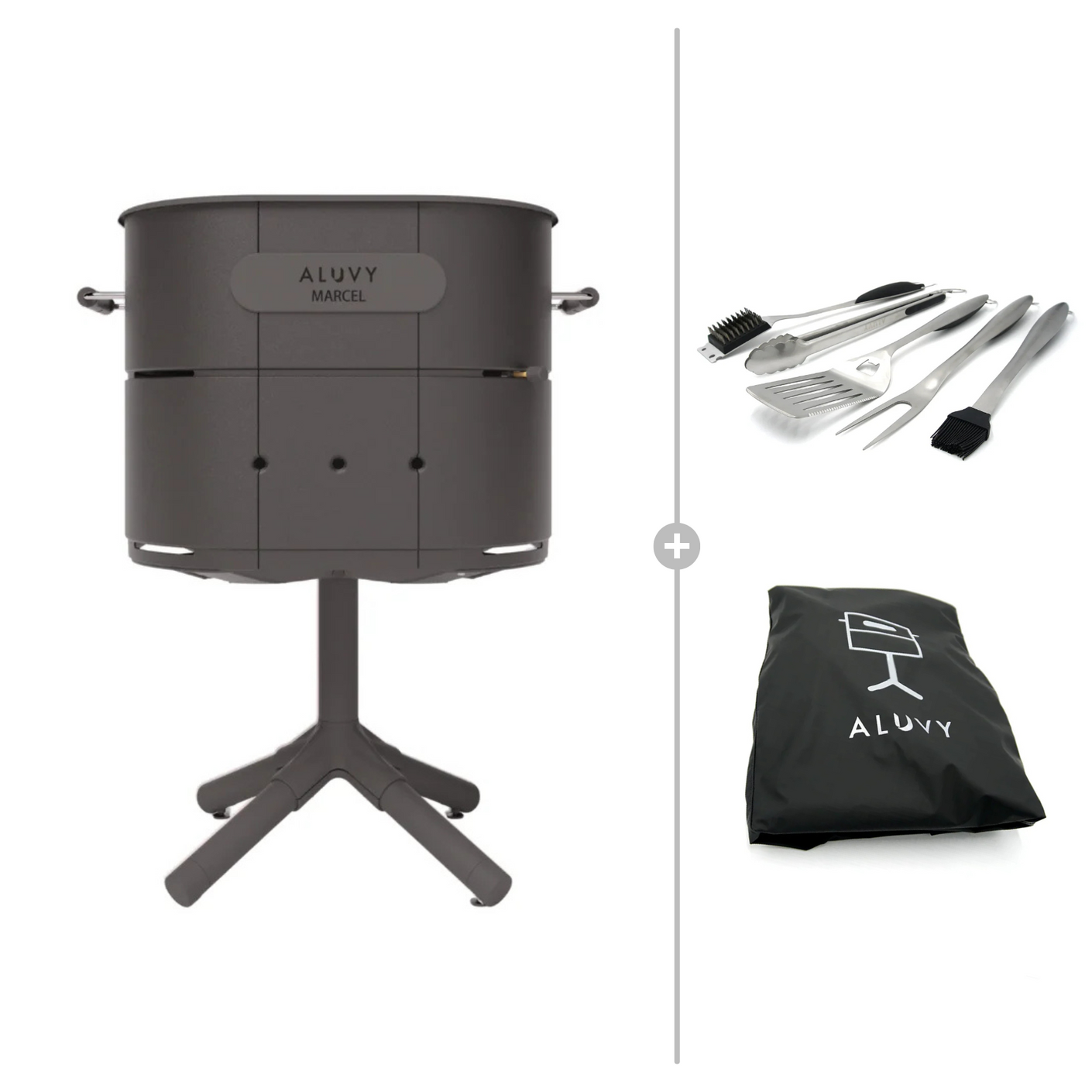 Load image into Gallery viewer, ALUVY MARCEL Basalt Charcoal Barbeque with Cover &amp; BBQ Tool Set - Anthracite