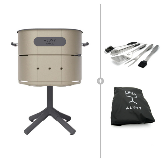ALUVY MARCEL Basalt Charcoal Barbeque with Cover & BBQ Tool Set - Champagne