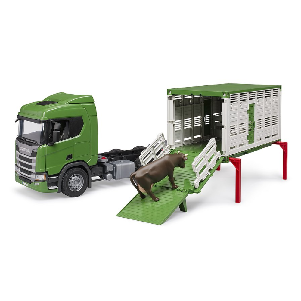 Load image into Gallery viewer, BRUDER 1:16 SCANIA R-Series Super 560R Cattle Transporter W/ Cow