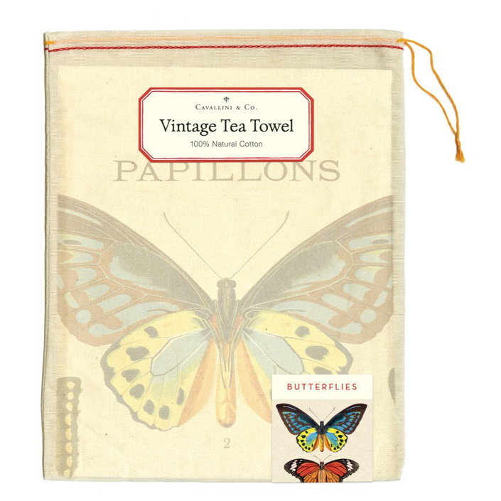 CAVALLINI & Co. 100% Natural Cotton Tea Towel - Butterflies