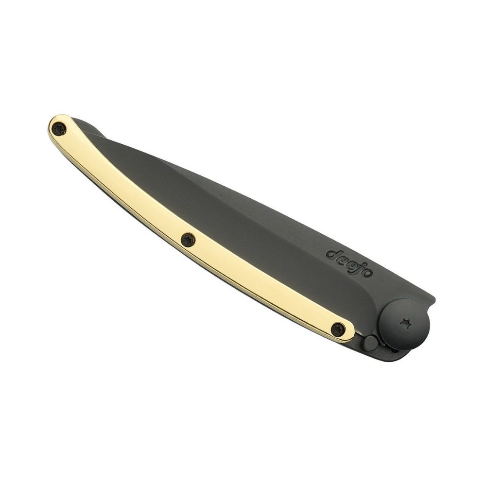 Load image into Gallery viewer, DEEJO Gold Plated Handle Knife Black 37g - Yellow Gold