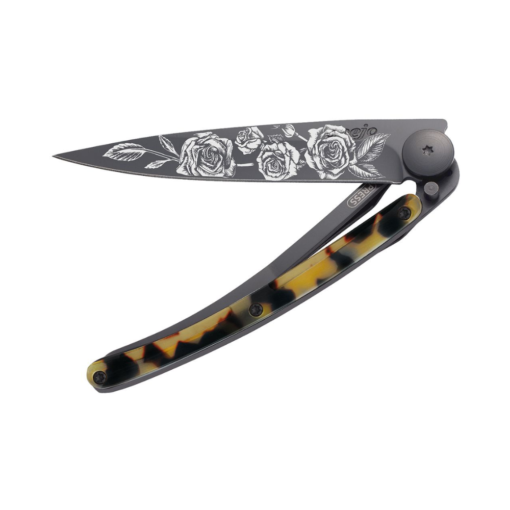 Load image into Gallery viewer, DEEJO Tortoiseshell Knife Black 37g - Roses