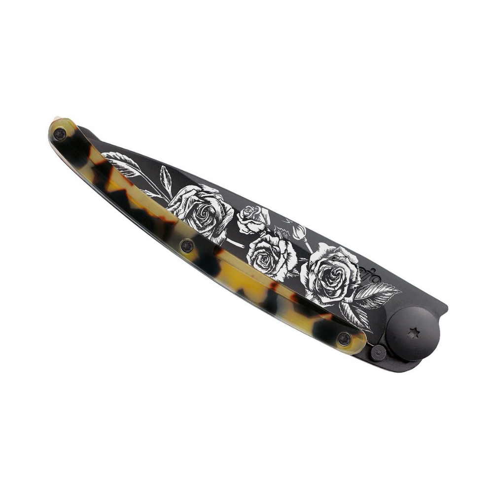 Load image into Gallery viewer, DEEJO Tortoiseshell Knife Black 37g - Roses