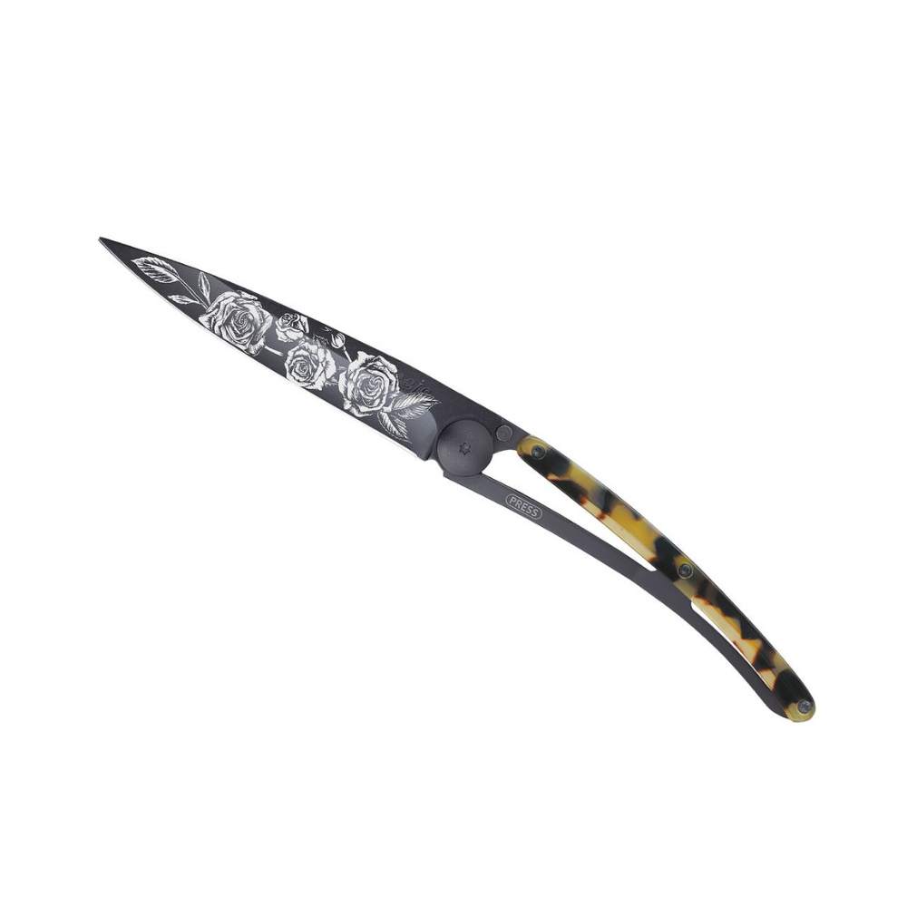 Load image into Gallery viewer, DEEJO Tortoiseshell Knife Black 37g - Roses