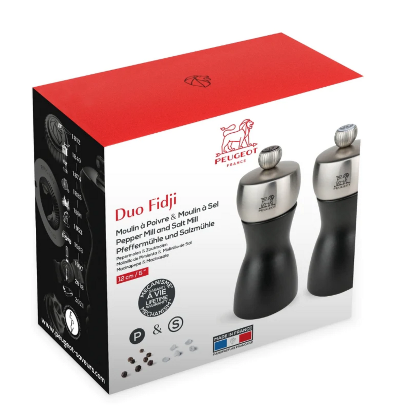 Load image into Gallery viewer, PEUGEOT Fidji Salt &amp; Pepper Duo Black Wood &amp; Stainless Steel - 12cm