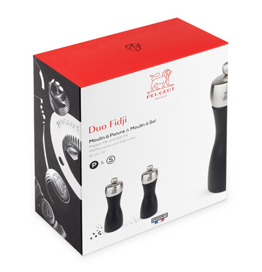 PEUGEOT Fidji Salt & Pepper Duo Black Wood & Stainless Steel - 15cm