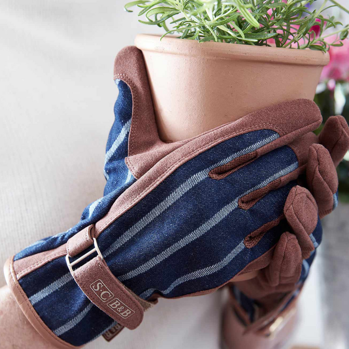 SOPHIE CONRAN Gauntlet Gloves - Ticking Stripe Blue