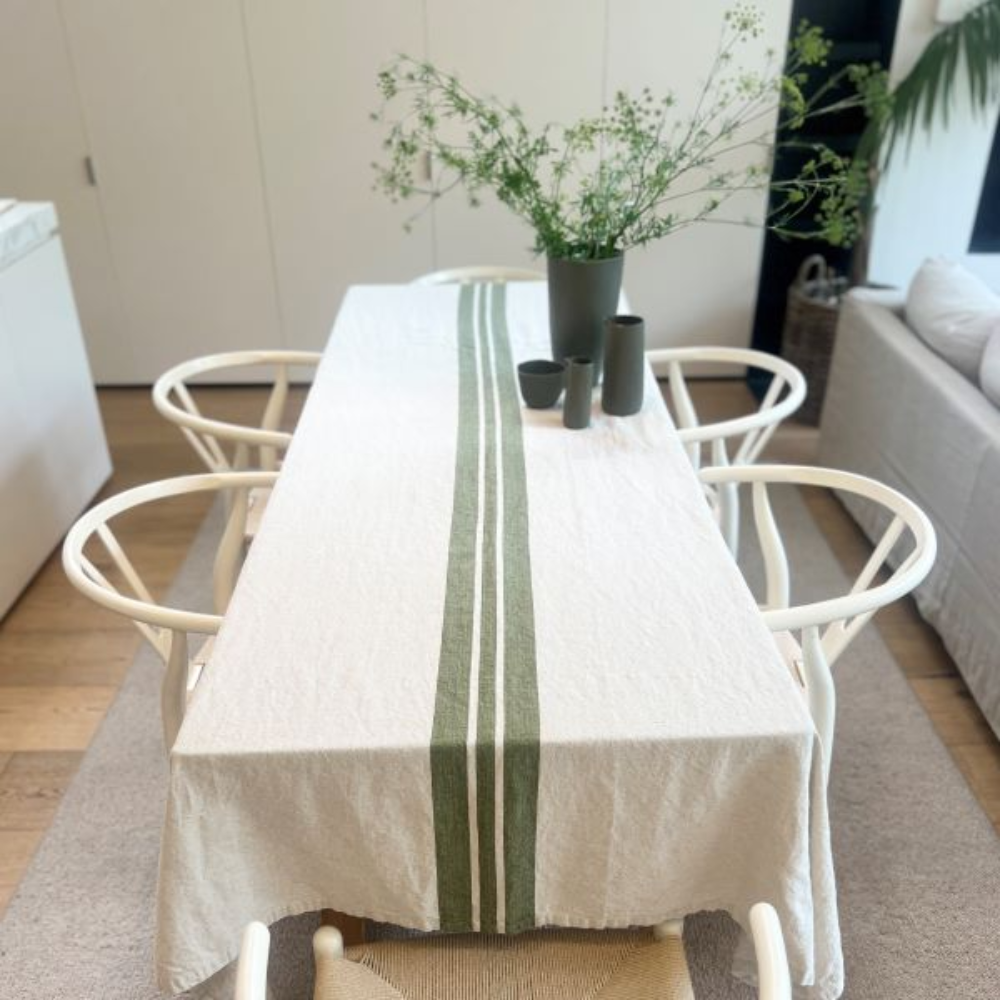 IVORY HOUSE Linen Blend Tablecloth - Olive Stripe