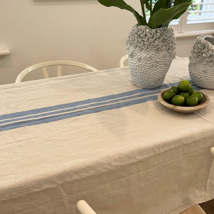 IVORY HOUSE Linen Blend Tablecloth 350cm - Blue Stripe