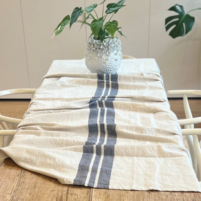 IVORY HOUSE Linen Blend Tablecloth 250cm - Charcoal Stripe