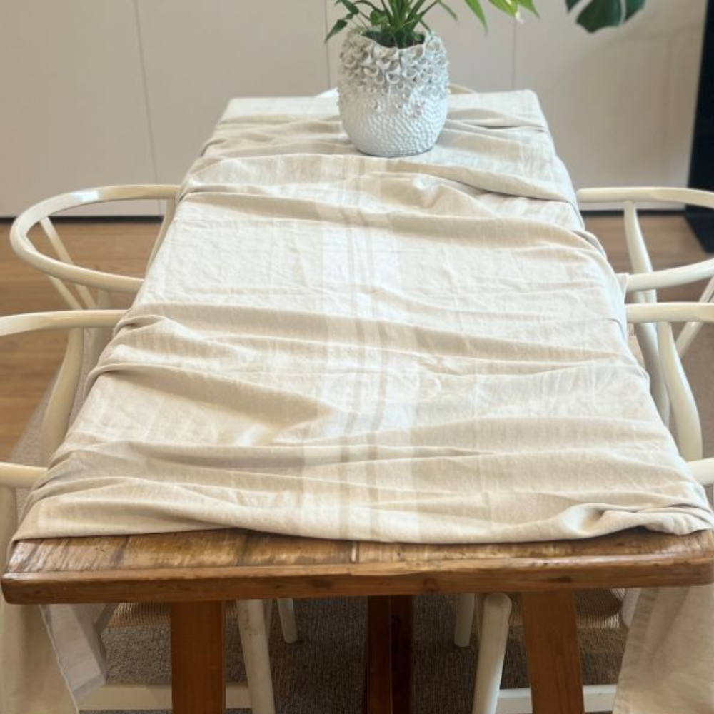 Load image into Gallery viewer, IVORY HOUSE Linen Blend Tablecloth 250cm - Cream Stripe