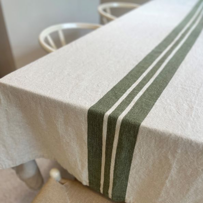 IVORY HOUSE Linen Blend Tablecloth 350cm - Olive Stripe