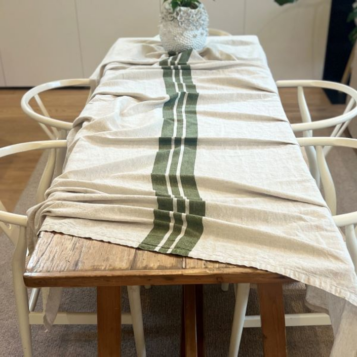 IVORY HOUSE Linen Blend Tablecloth 350cm - Olive Stripe