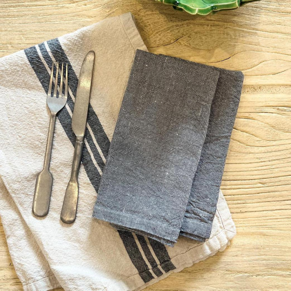 IVORY HOUSE Set of 6 Linen Blend Napkins - Charcoal