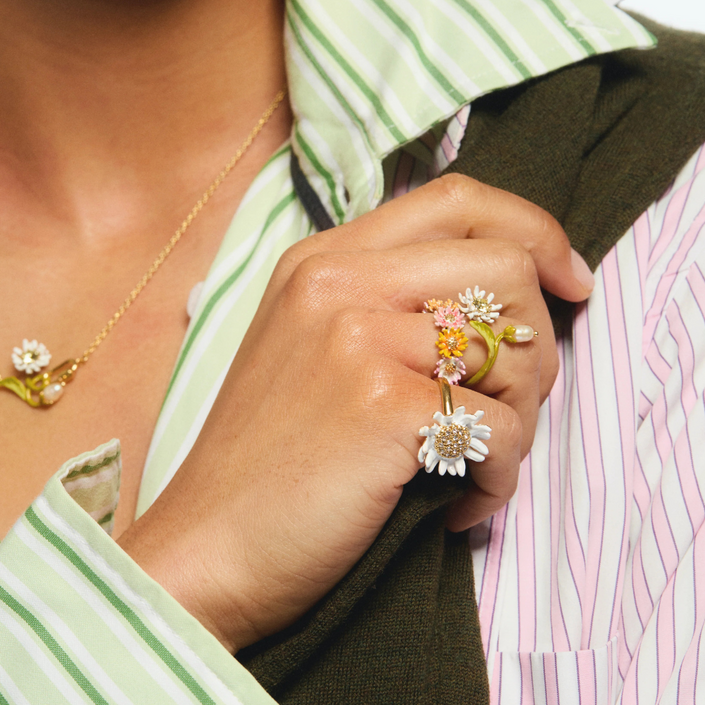 LES NEREIDES Adjustable Ring - Daisy & Zinnia Flowers