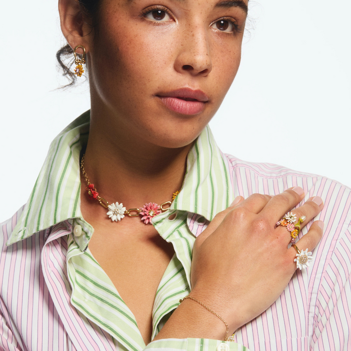 LES NEREIDES Adjustable Ring - Daisy & Zinnia Flowers