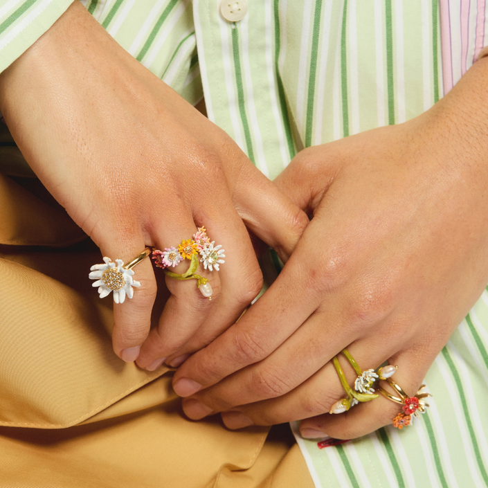 LES NEREIDES Adjustable Ring - Daisy & Zinnia Flowers