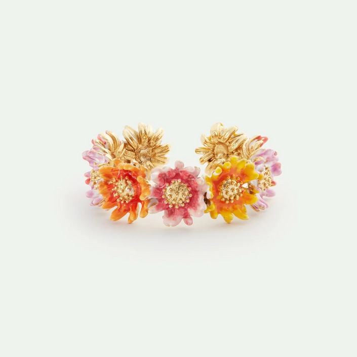 LES NEREIDES Adjustable Ring - Daisy & Zinnia Flowers