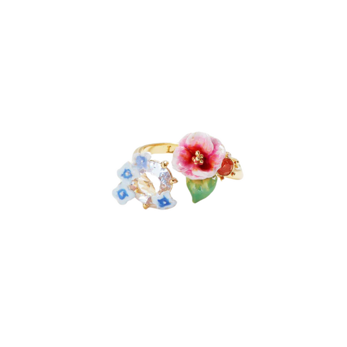 LES NEREIDES Adjustable Ring - Hydrangea Flower & Lavender Crystal Stone