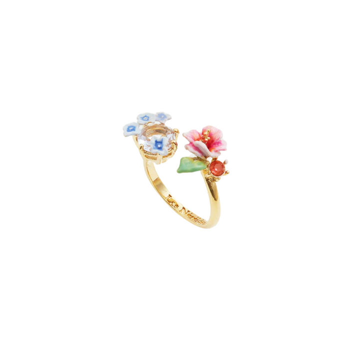 LES NEREIDES Adjustable Ring - Hydrangea Flower & Lavender Crystal Stone