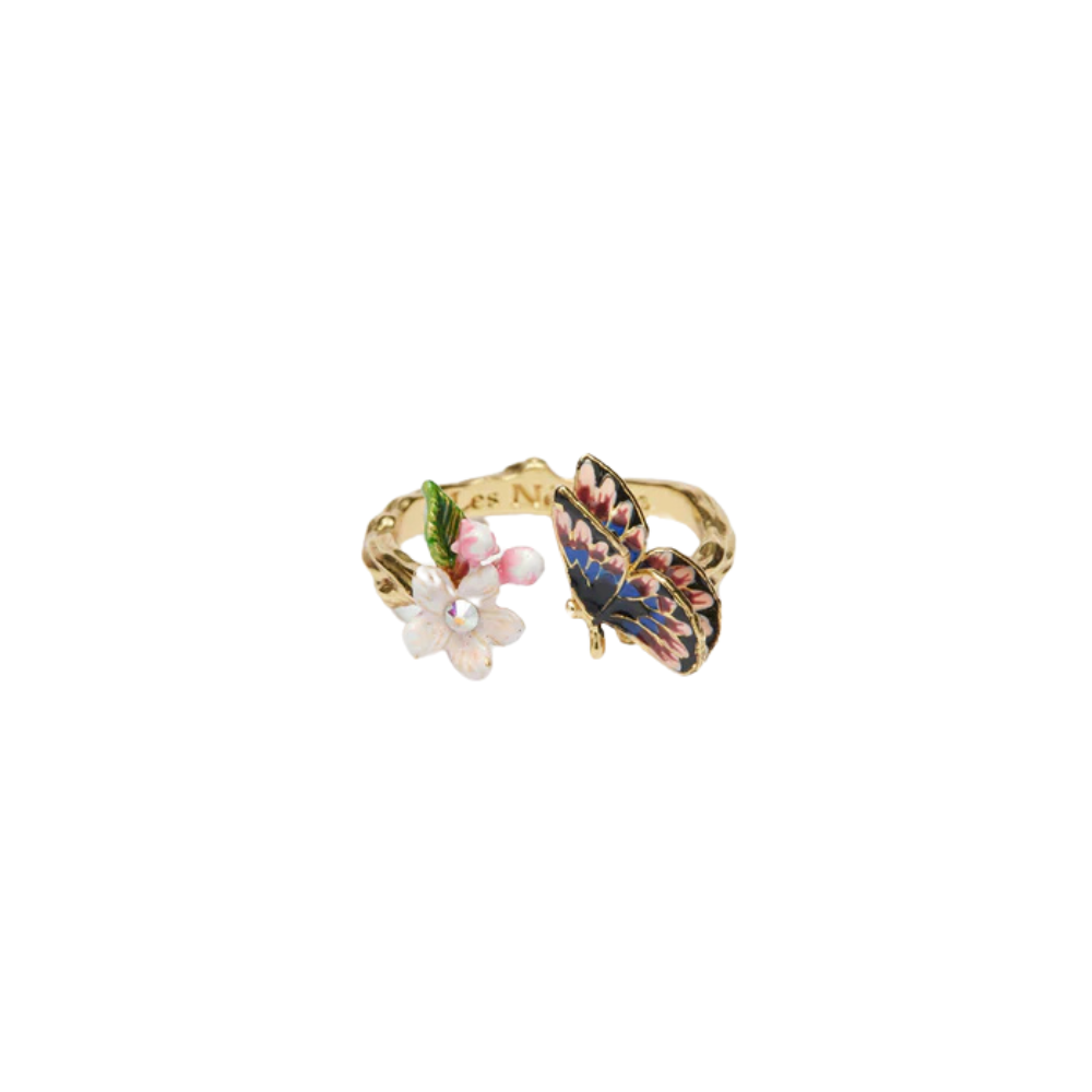 LES NEREIDES Adjustable Ring - Japanese Emperor Butterfly & Cherry Blossom