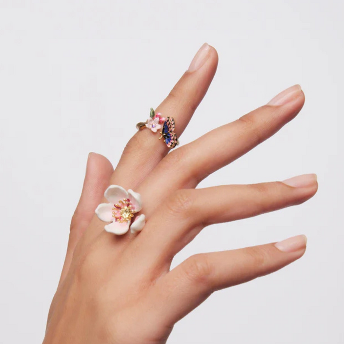 LES NEREIDES Adjustable Ring - Japanese Emperor Butterfly & Cherry Blossom