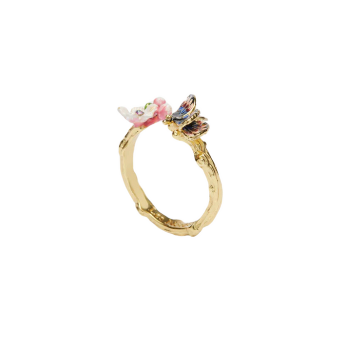 LES NEREIDES Adjustable Ring - Japanese Emperor Butterfly & Cherry Blossom