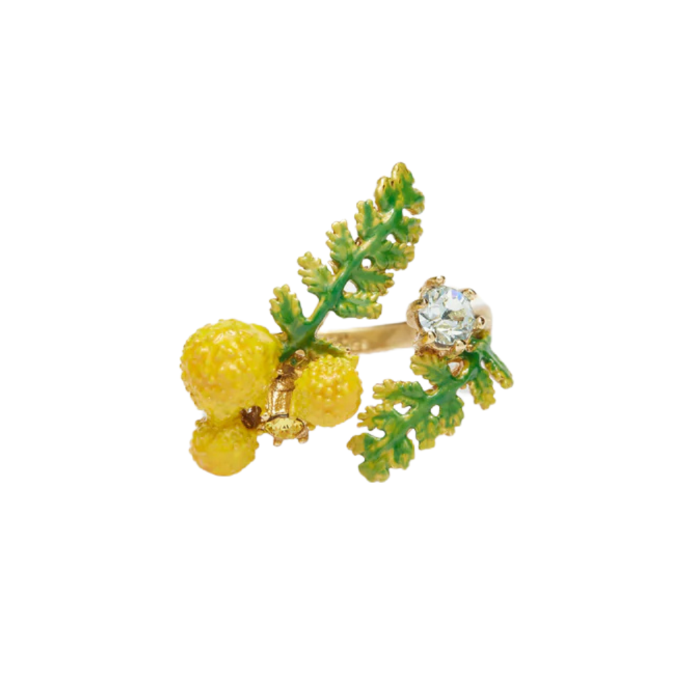 LES NEREIDES Adjustable Ring - Mimosa Flower & Double Fern