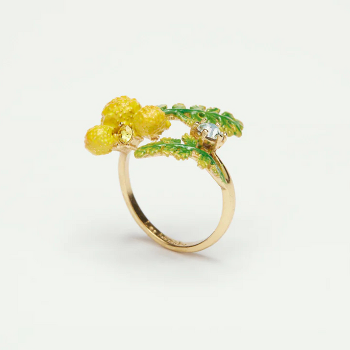 LES NEREIDES Adjustable Ring - Mimosa Flower & Double Fern