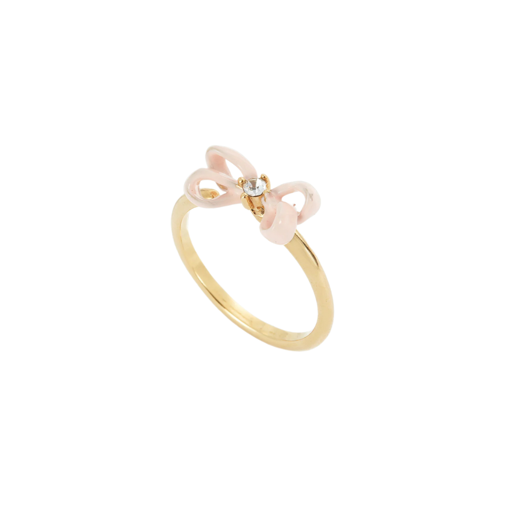 LES NEREIDES Adjustable Ring - Pink Ribbon & Faceted Crystal