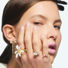 LES NEREIDES Adjustable Ring - Pink Ribbon & Faceted Crystal