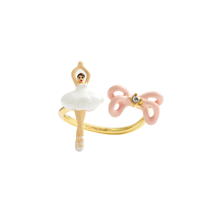 LES NEREIDES Adjustable Ring - White Tutu & Pink Bow Mini Ballerina