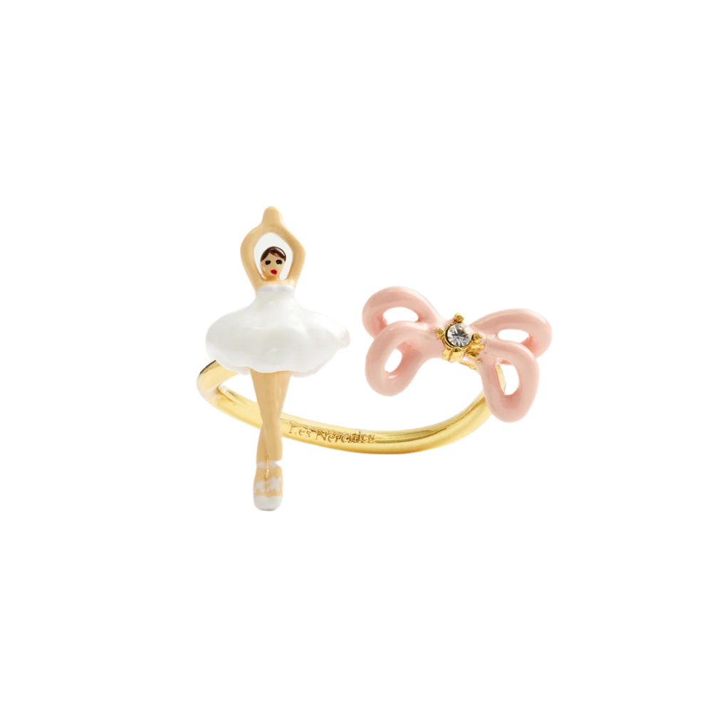 Load image into Gallery viewer, LES NEREIDES Adjustable Ring - White Tutu &amp; Pink Bow Mini Ballerina