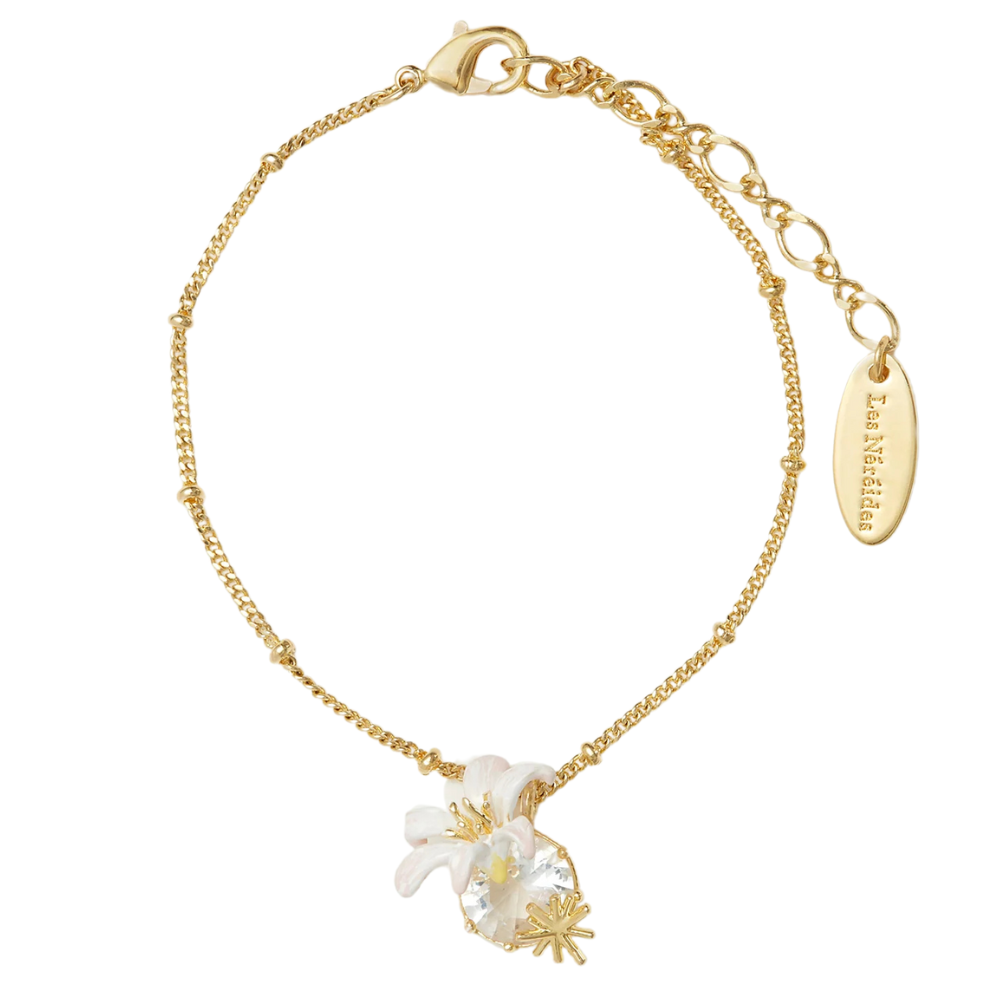 Load image into Gallery viewer, LES NEREIDES Fine Bracelet - White Lily &amp; Faceted Crystal