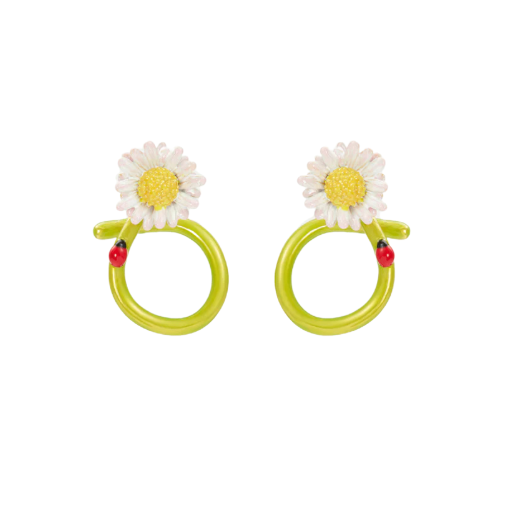 LES NEREIDES Hoop Earrings - White Flower & Ladybird