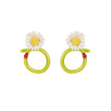 LES NEREIDES Hoop Earrings - White Flower & Ladybird